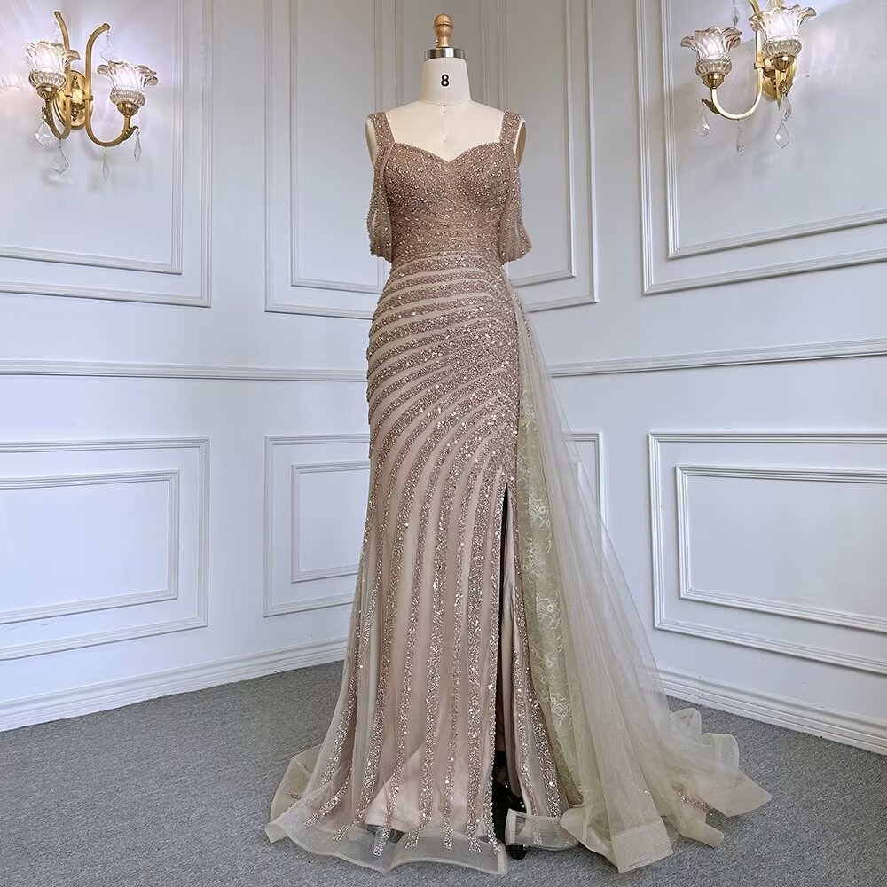 Elegant Beaded Mermaid Party Dress with Sequins BM bride