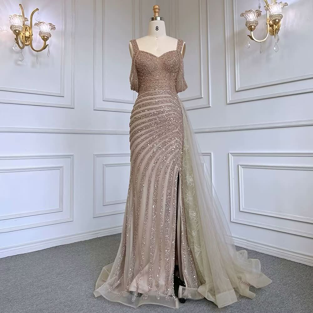 Elegant Beaded Mermaid Party Dress with Sequins BM bride