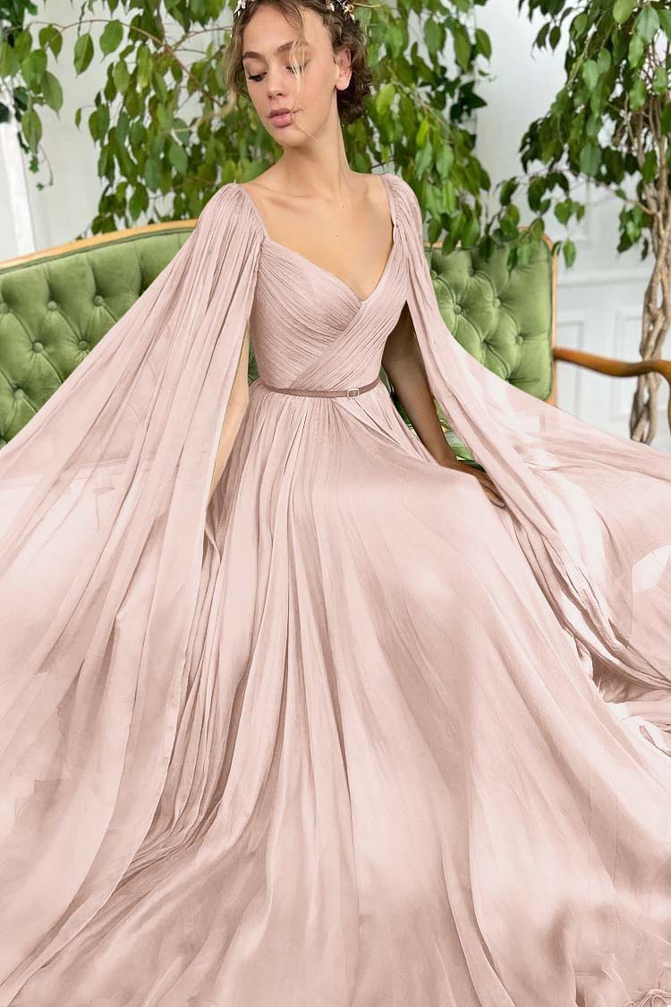 Elegant Green Long Sleeves Formal Belt Prom Dress Tulle With Split BMBRIDE