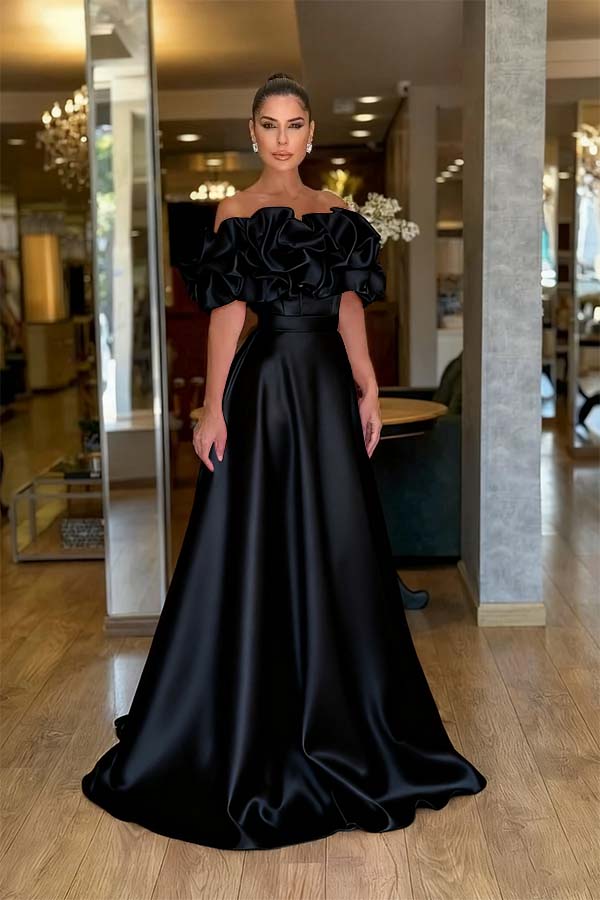 Off the Shoulder Sleeveless A Line Long Prom Dress With Pleated BMBRIDE