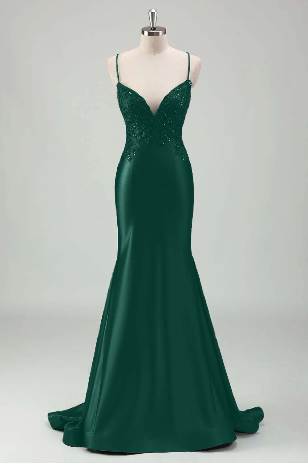 Spaghetti Strap Sleeveless Long Mermaid Prom Dress With Appliques BMBRIDE