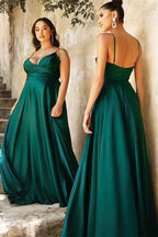 V Neck Spaghetti Strap Elegant Sleeveless Long Prom Dress With High Split
