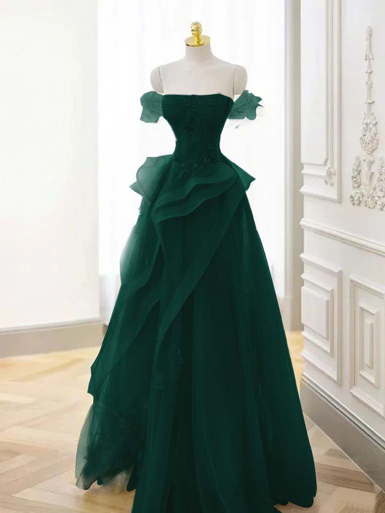 Tulle Off the Shoulder Sleeveless Long Prom Dress With Appliques BMBRIDE