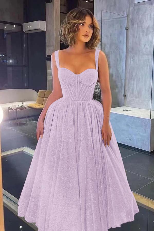 Gorgeous Spaghetti Strap Sweetheart Sequins Prom Dress With Tulle BMBRIDE