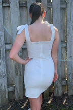 Simple White Tight Homecoming Dress with Slit