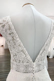 V-Neck Long A-Line Tulle Wedding Dress with Lace Appliques BM bride