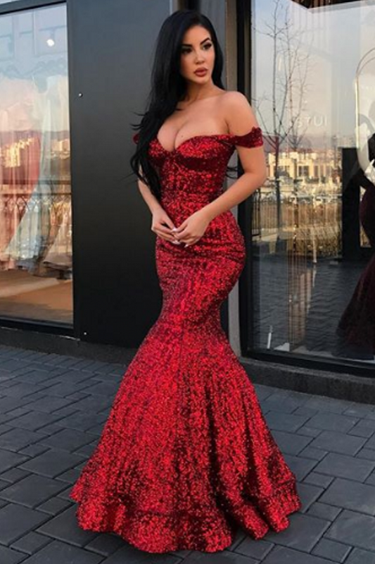 Sequins Off-the-Shoulder Mermaid Prom Dress BM bride
