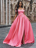 Pink Off-the-Shoulder Long Prom Dress with Split BM bride