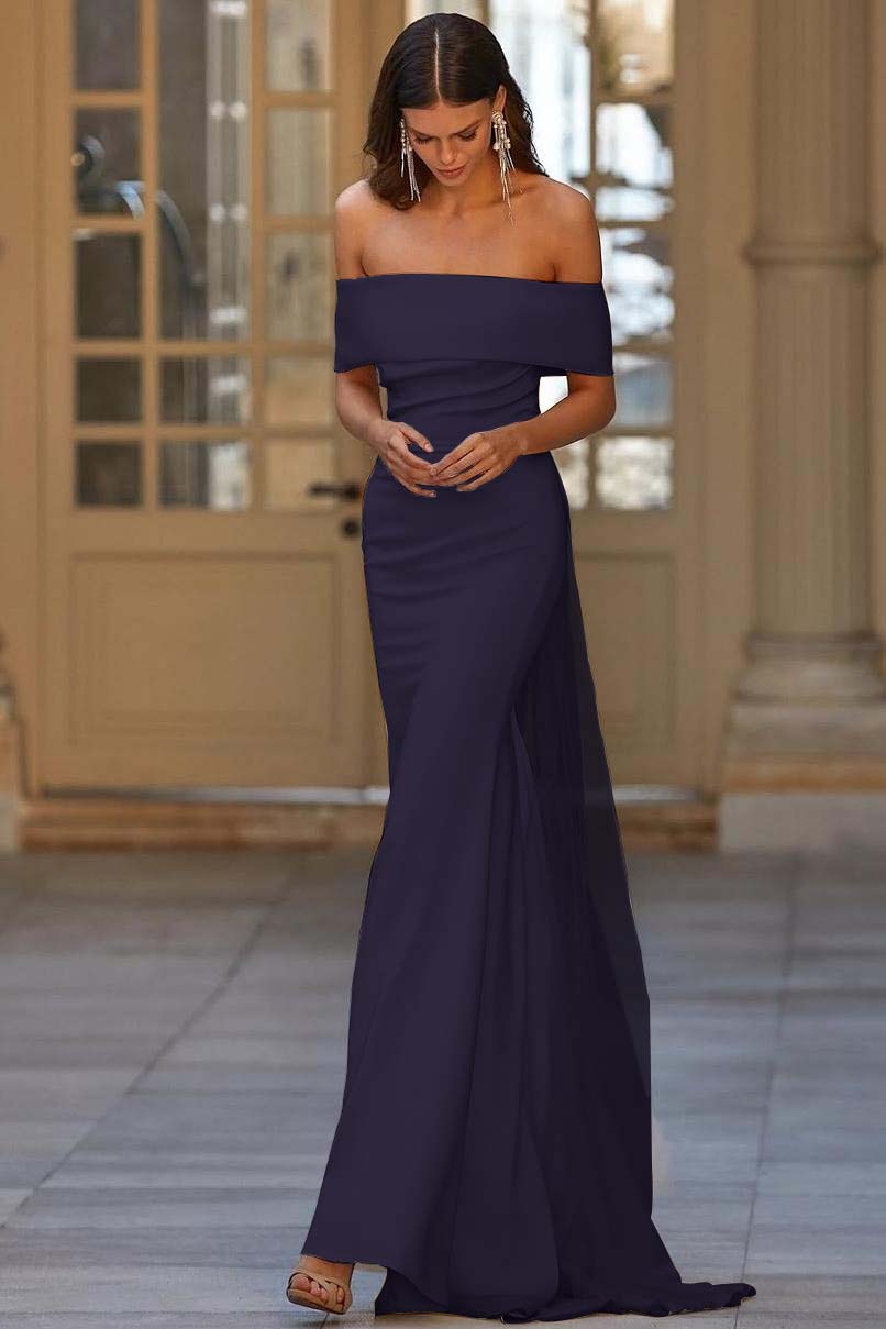 Off the Shoulder Strapless Mermaid Long Prom Dress With Tulle BMBRIDE