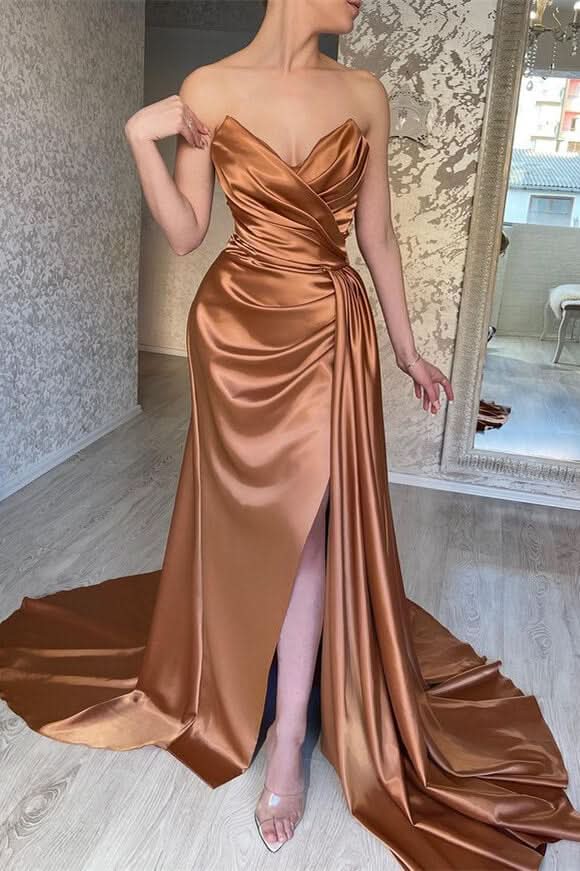 Vintage Sweetheart Mermaid Prom Dress with Pleated Ruffles and Split BM bride