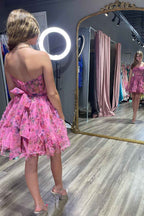 Lilac Corset Sweetheart Floral A-Line Short Homecoming Dress with Ruffles Bmbride