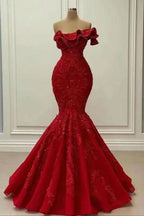 Red Elegant Strapless Sequined Mermaid Prom Dress On Sale BM bride