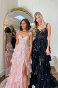 Elegant A-Line Lace Off-the-Shoulder Tiered Long Prom Dress with Slit BM bride
