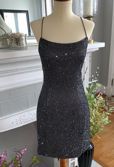 Chic Scoop Neck Beaded Satin Bodycon Homecoming Dress for a Sleek Look BM bride