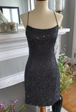 Chic Scoop Neck Beaded Satin Bodycon Homecoming Dress for a Sleek Look BM bride