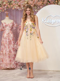 Enchanting 3D Flower Tulle Tea Length Prom Dress BM bride