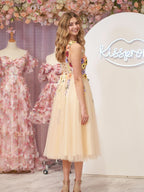 Enchanting 3D Flower Tulle Tea-Length Prom Dresses,Formal Dresses,Prom Gowns,Women Formal Gowns,Quincea?Era Dresses,Cocktail Dresses,Prom Dress Custom Size for a Playful Look BM bride