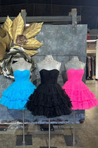 Sweetheart Tulle Tiered Corset A-Line Short Homecoming Dress in Fuchsia BM bride