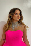 Sweetheart Tulle Tiered Corset A-Line Short Homecoming Dress in Fuchsia BM bride