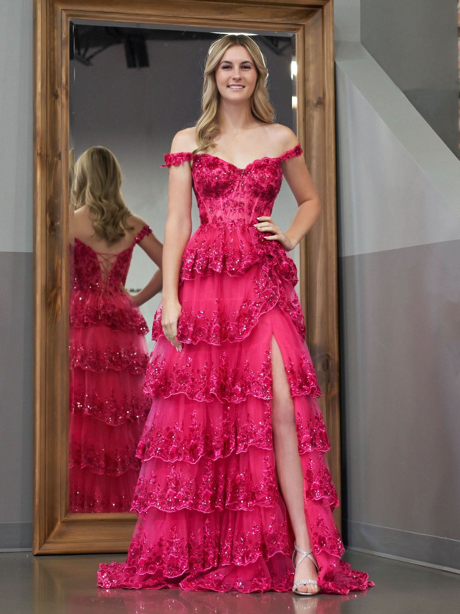 Captivating Periwinkle Tulle Appliques Off-the-Shoulder Ruffle Long Prom Dress for a Romantic Feel BM bride