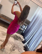 Stunning Glitter One Shoulder Black Sequins Party Dress BM bride