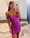 Off-the-Shoulder Sequin Sheath Homecoming Dress BM bride