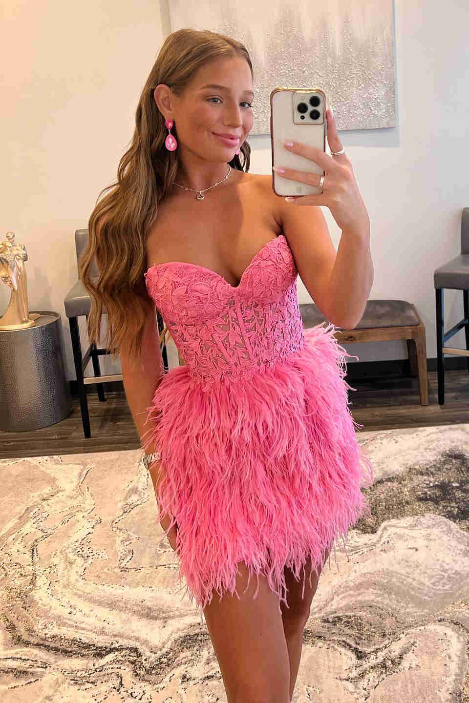 Beautiful Sheath Sweetheart Lace Feather Skirt Homecoming Dress BM bride