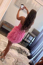 Beautiful Sheath Sweetheart Lace Feather Skirt Homecoming Dress BM bride