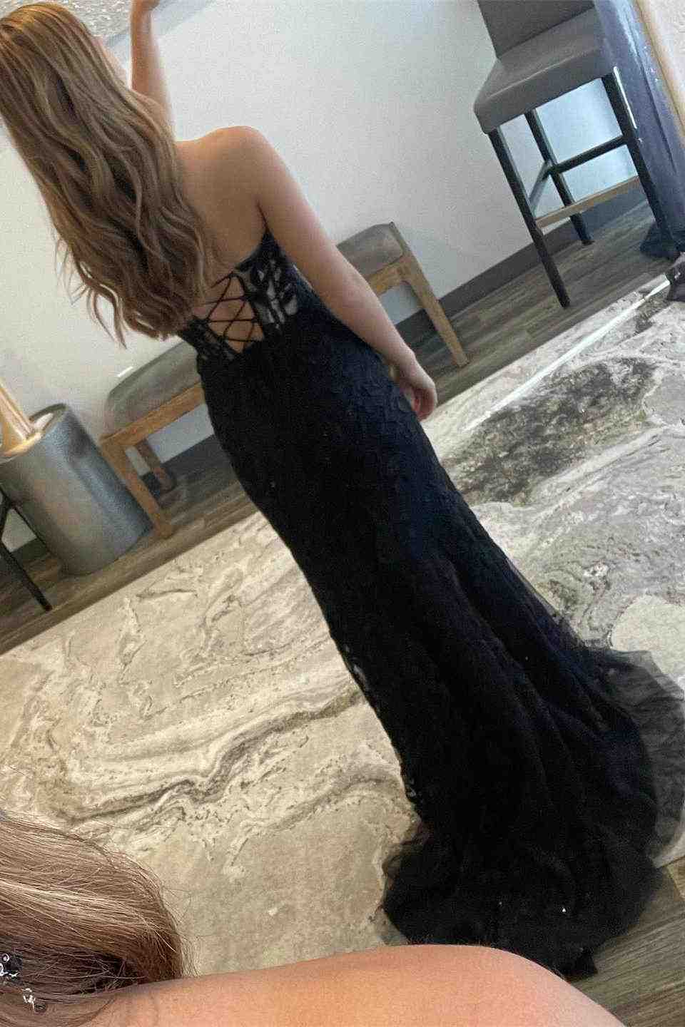 Glamorous Mermaid Strapless Corset Lace Prom Dress Featuring a Sultry Slit BM bride