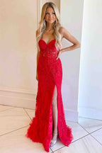 Glamorous Mermaid Strapless Corset Lace Prom Dress Featuring a Sultry Slit BM bride