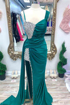 Unique Chic Asymmetrical Fuchsia Beaded Long Prom Dress BM bride