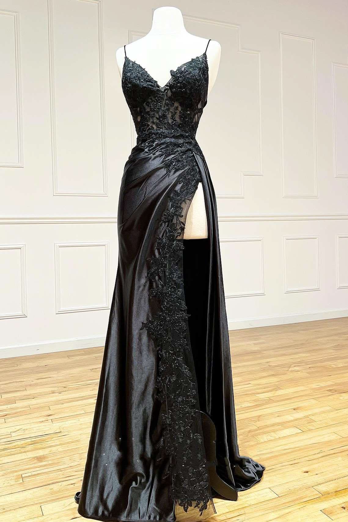 Stunning Sheath Black Long Appliques Prom Dress BM bride