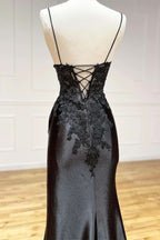 Stunning Sheath Black Long Appliques Prom Dress BM bride
