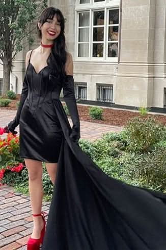 Unique Spaghetti Straps Sheath Dress with Chic Side Train BM bride