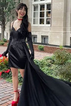 Unique Spaghetti Straps Sheath Dress with Chic Side Train BM bride