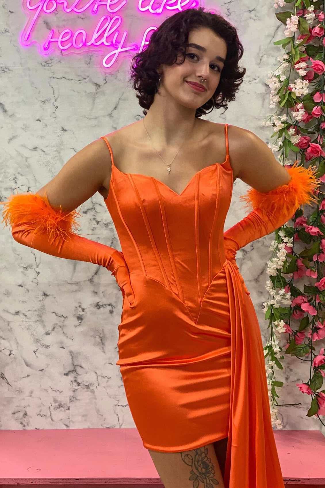 Unique Spaghetti Straps Sheath Dress with Chic Side Train BM bride