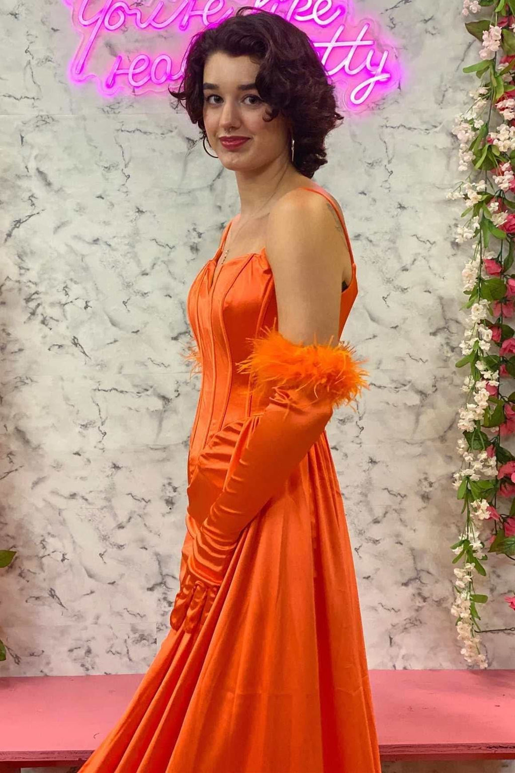 Unique Spaghetti Straps Sheath Dress with Chic Side Train BM bride