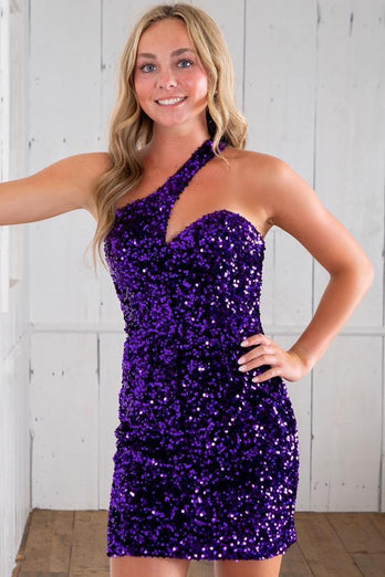 Exquisite Sheath Asymmetrical One Shoulder Sequins Homecoming Dress BM bride