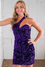 Exquisite Sheath Asymmetrical One Shoulder Sequins Homecoming Dress BM bride