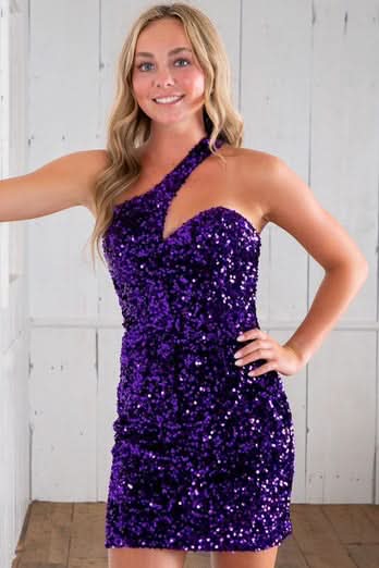 Exquisite Sheath Asymmetrical One Shoulder Sequins Homecoming Dress BM bride