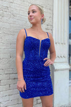 Charming White A-Line One Shoulder Navy Tiered Lace Short Homecoming Dress BM bride