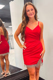 Chic V-Neck Pleated Sheath Homecoming Dress with Tassels BM bride