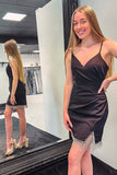 Chic V-Neck Pleated Sheath Homecoming Dress with Tassels BM bride