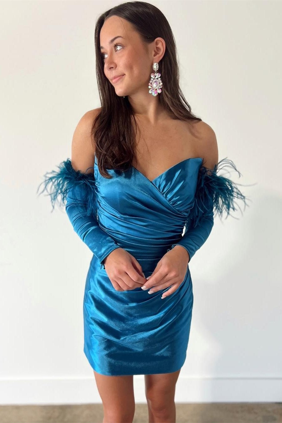 Rosalyn |Sheath Satin Strapless Homecoming Dress with Long Sleeves BM bride