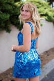 Sophisticated Square Neck Silver Cut Mirror Sequin Bodycon Homecoming Dress BM bride
