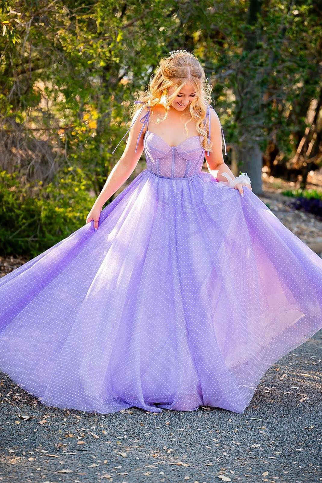 Sweet A-Line Sweetheart Dot Tulle Prom Dress BM bride
