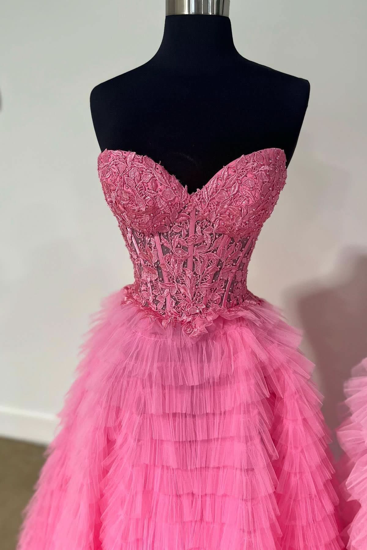 Elegant A-Line Strapless Multi-Layers Tulle Prom Dress with Slit BM bride