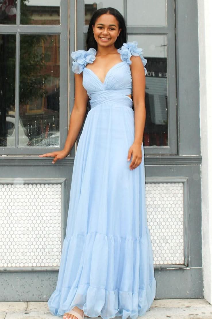 Charming Lace-Up Fuchsia V-Neck Ruffle Pleated Long Prom Dress BM bride