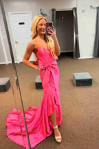 Stylish Straps V-Neck Satin Mermaid Prom Dress with Bow BM bride