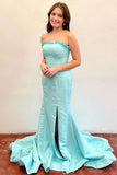 Bold Strapless Magenta Ruffle Mermaid Slit Long Prom Dress BM bride